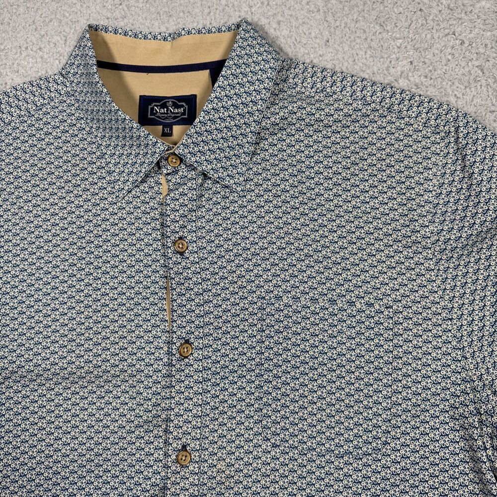 Nat Nast Mens Black Blue Stripe 100% Silk Short Sleeve Camp Shirt XL